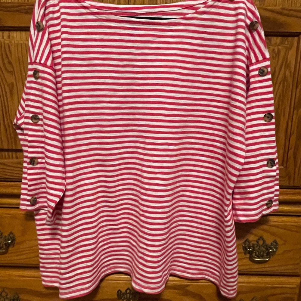 TALBOTS SIZE 2X Pink Striped Boat Neck Women's Top